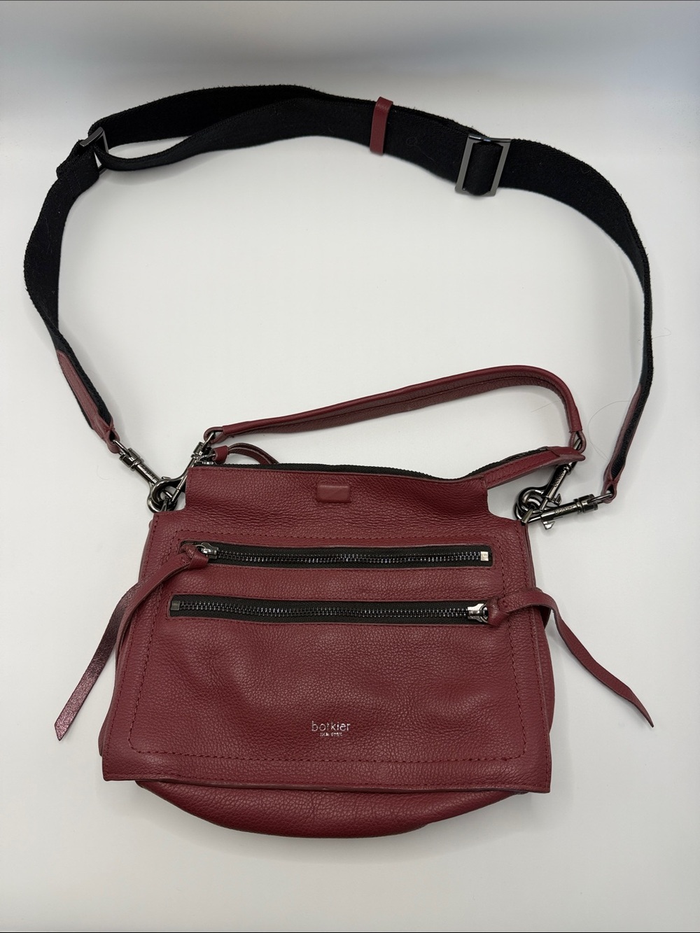 Botkier Burgundy Leather Adjustable Crossbody Double Handles Purse Bag